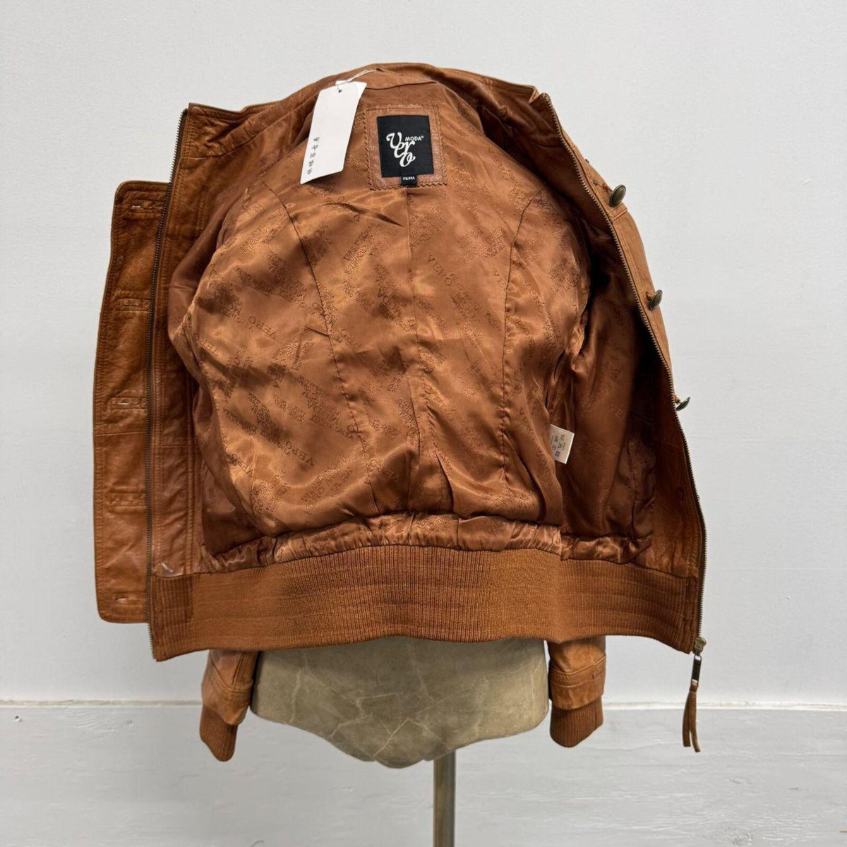 Vintage Tan Cognac Military Style Leather Jacket