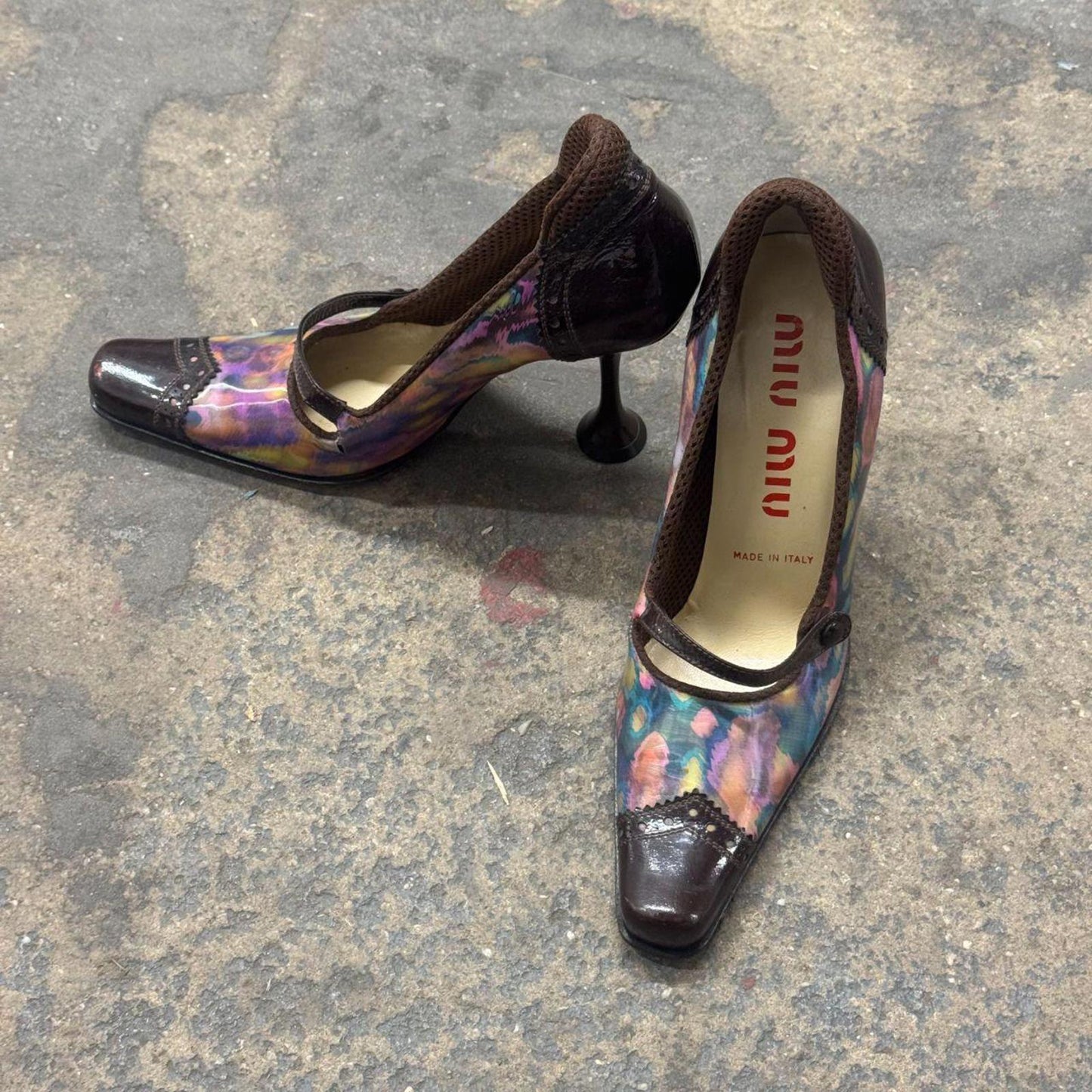 Archival Y2K Miu Miu Holographic Brogue Mary Jane Heels