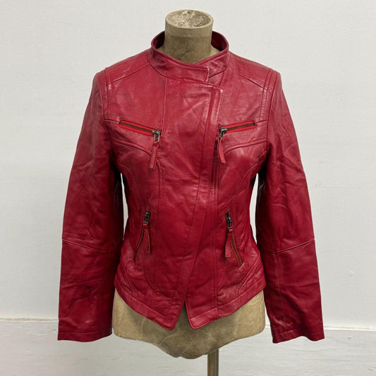 Vintage Red Moto Leather Racing Jacket
