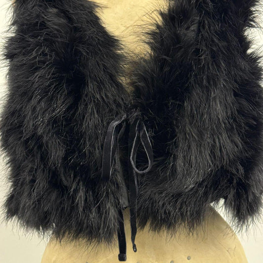 Y2K Vintage Black Marabou Ostrich Feather Vest