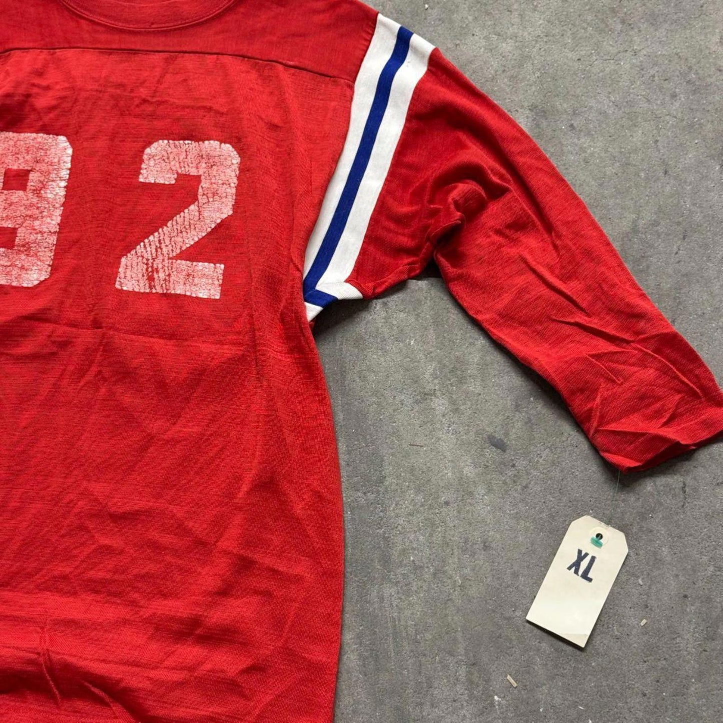 Vintage 50s60s Thrashed Football Practice Jersey Longsleeve Tee 92 Red Americana
