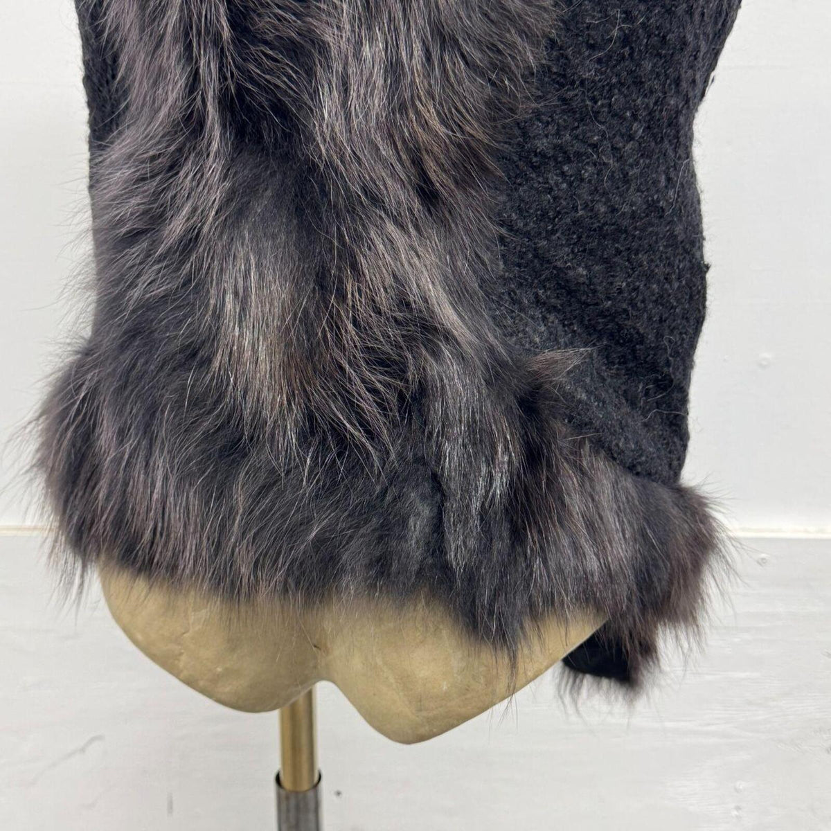 Vintage Black Fox Fur & Wool Blend Vest