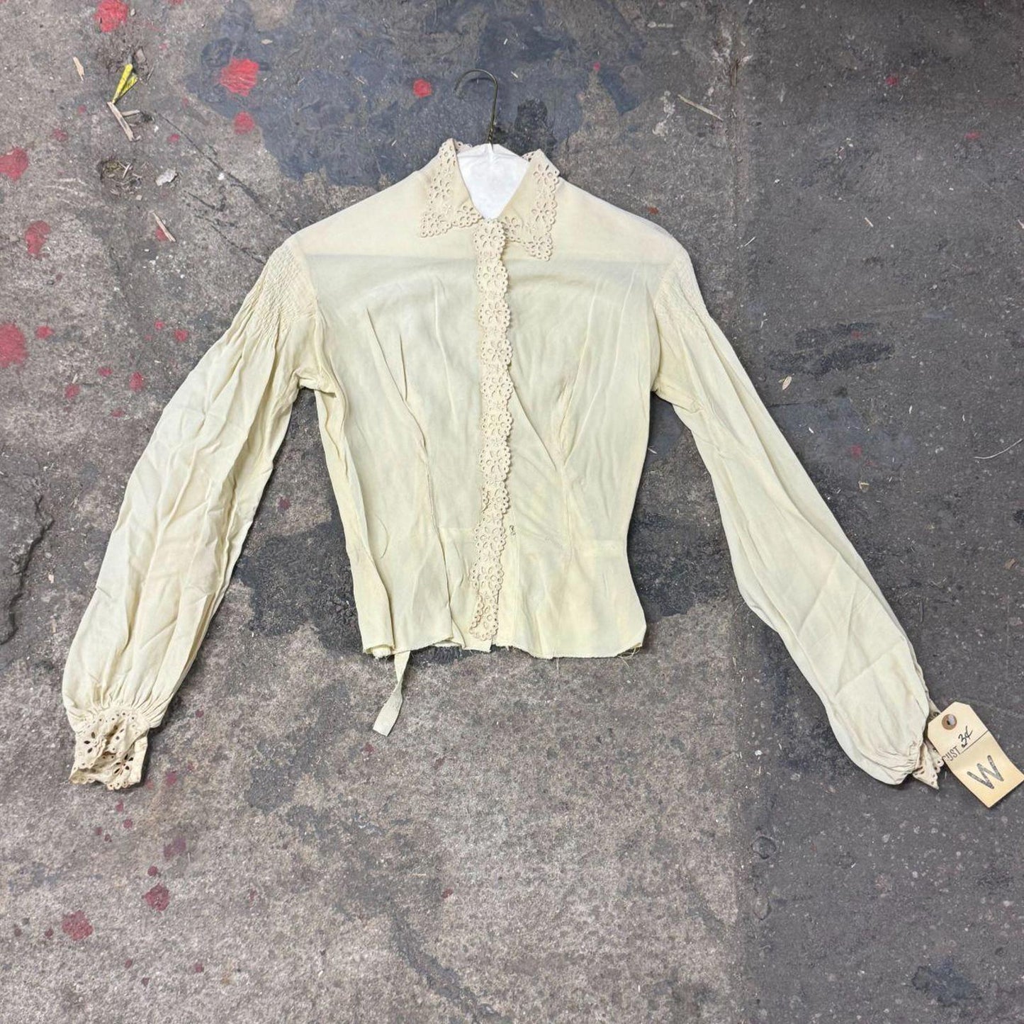 Vintage Film Costume 40s 50s Does Edwardian Antique Style Cream Blouse XS/S