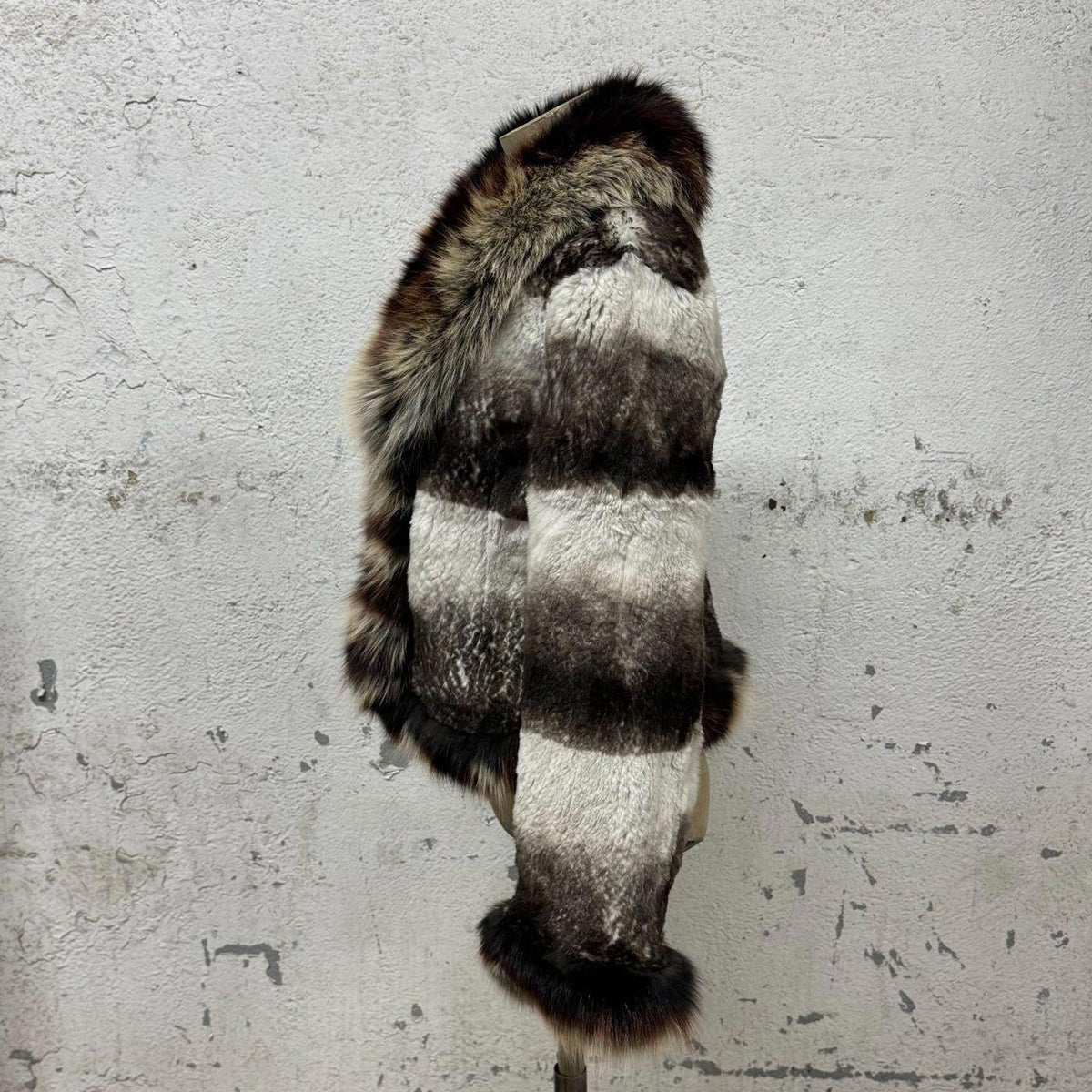 Vintage Y2K Grey Brown Striped Rabbit & Fox Fur Jacket Coat