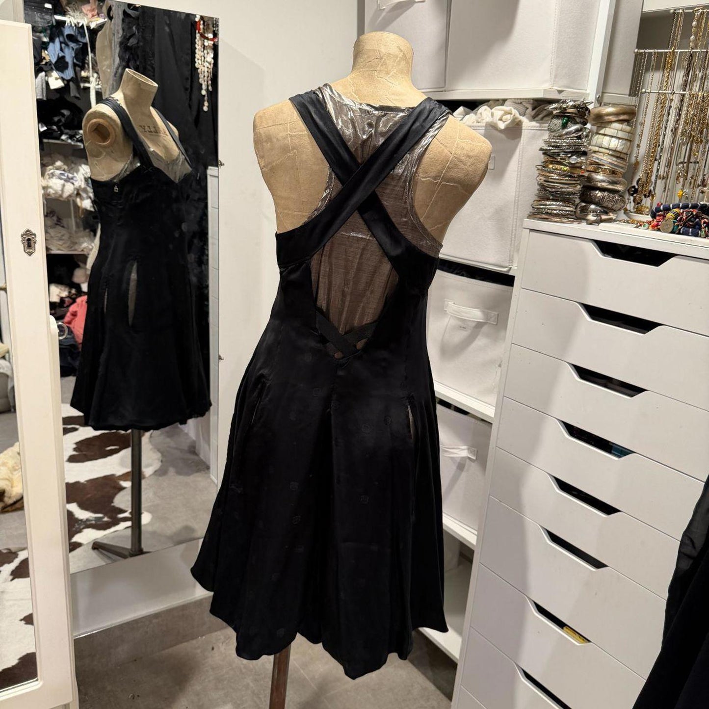 RUNWAY Black and Silver Silk Girbaud Dress - Made in Italy