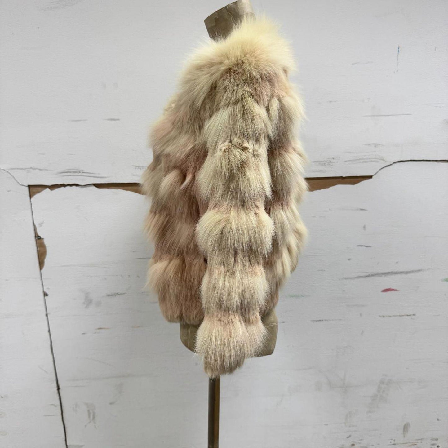 Vintage Y2K Pink Fox & Rabbit Fur Cropped Statement Coat