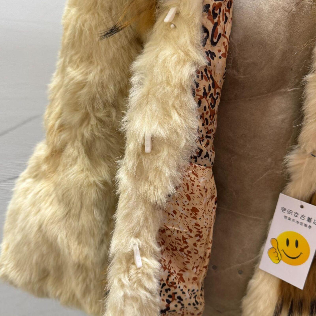 Vintage Rabbit & Raccoon Fur Rhinestone Buckle Jacket Coat