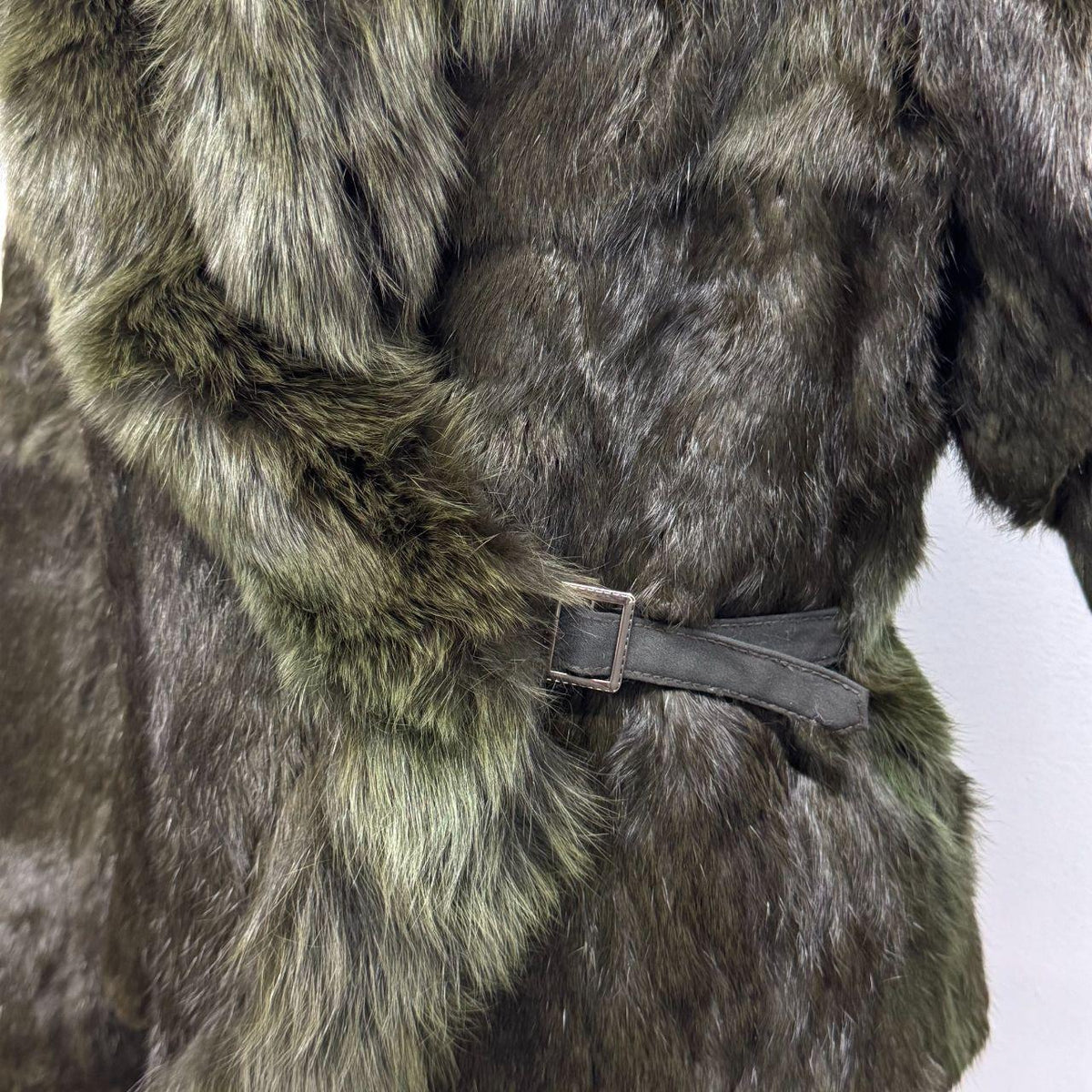 Vintage Y2K Olive Green Rabbit & Fox Fur Jacket Coat