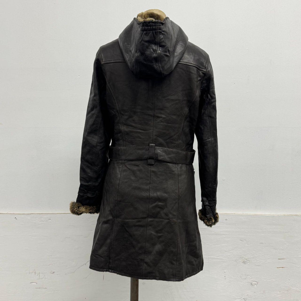 Vintage Y2K SINBOS Leather and Rabbit Fur Hooded Utility Trench Parka