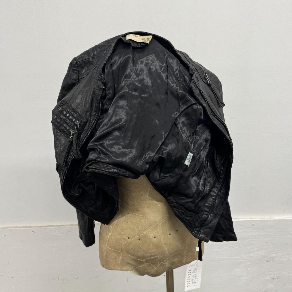 Vintage Black Multi-Zip Cargo Lambskin Leather Moto Jacket
