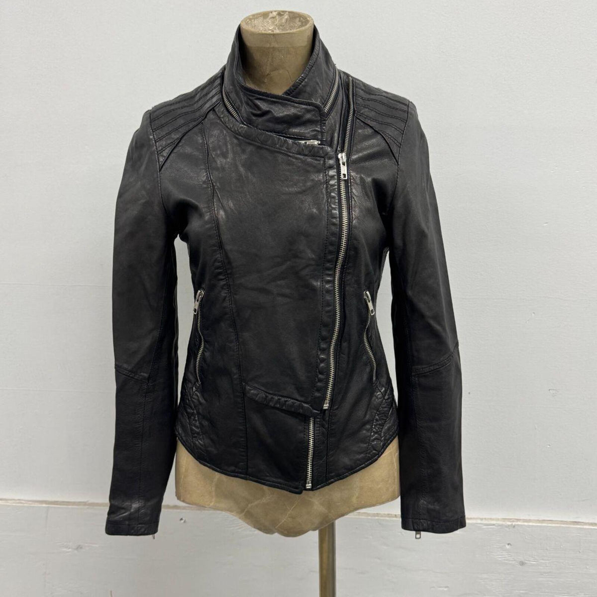 Vintage Black Multi-layer Asymmetric Avant Garde Leather Jacket