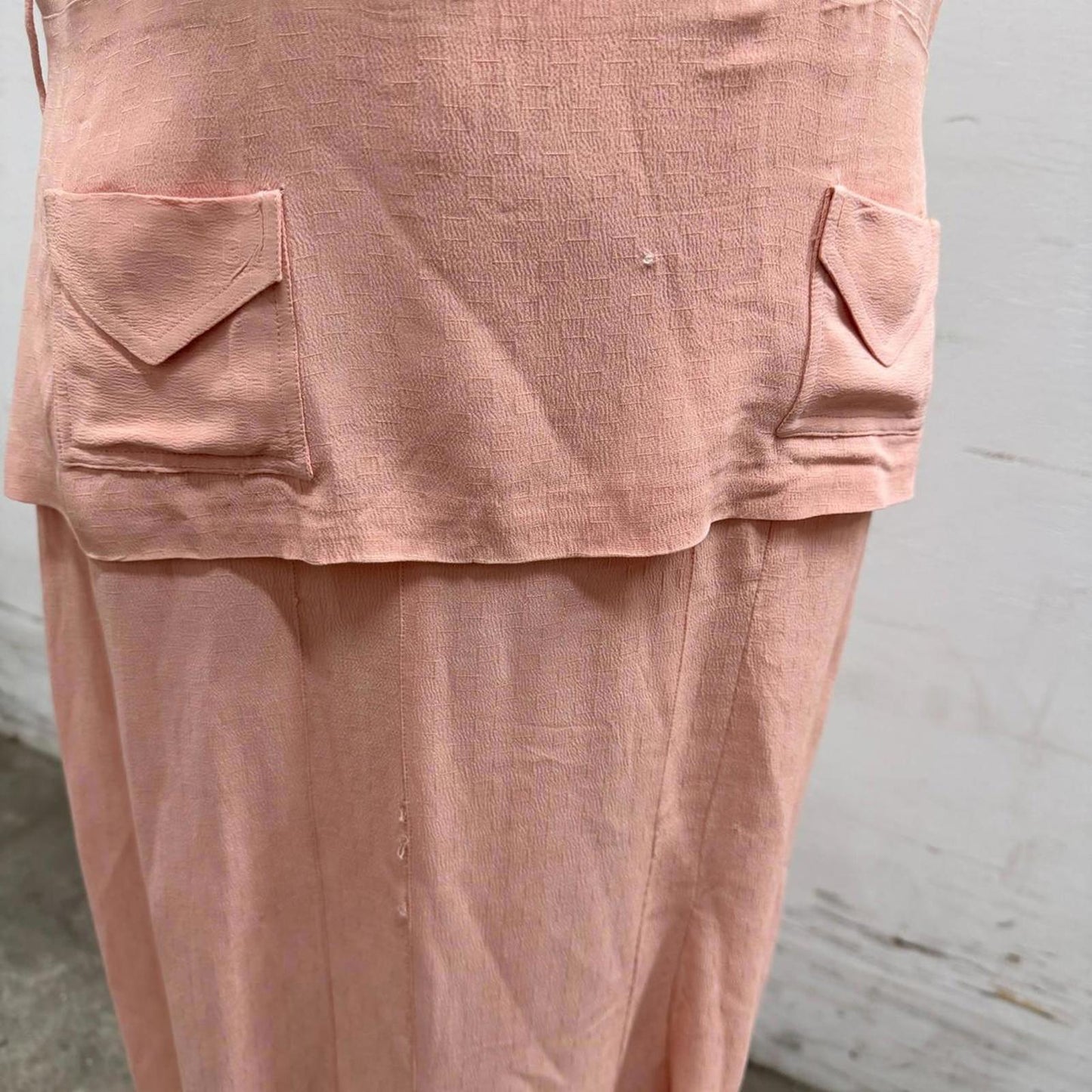 Vintage Early 1930s Peach Pink Rayon Crepe Wedding Dress w/ Original Belt