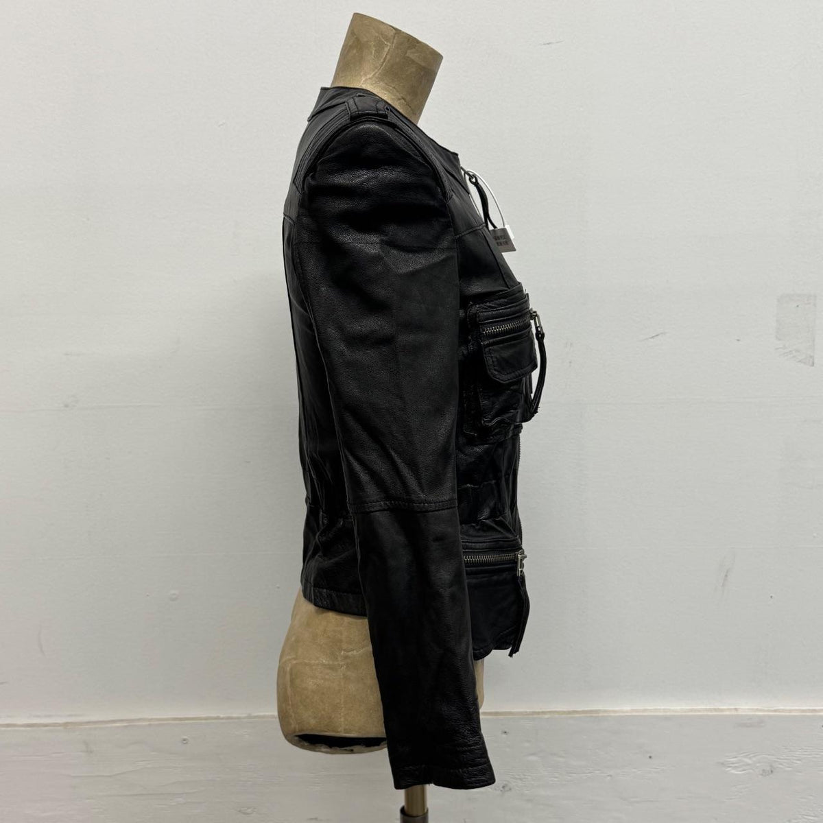 Vintage Black Cargo Pocket Utility Avant Garde Leather Jacket