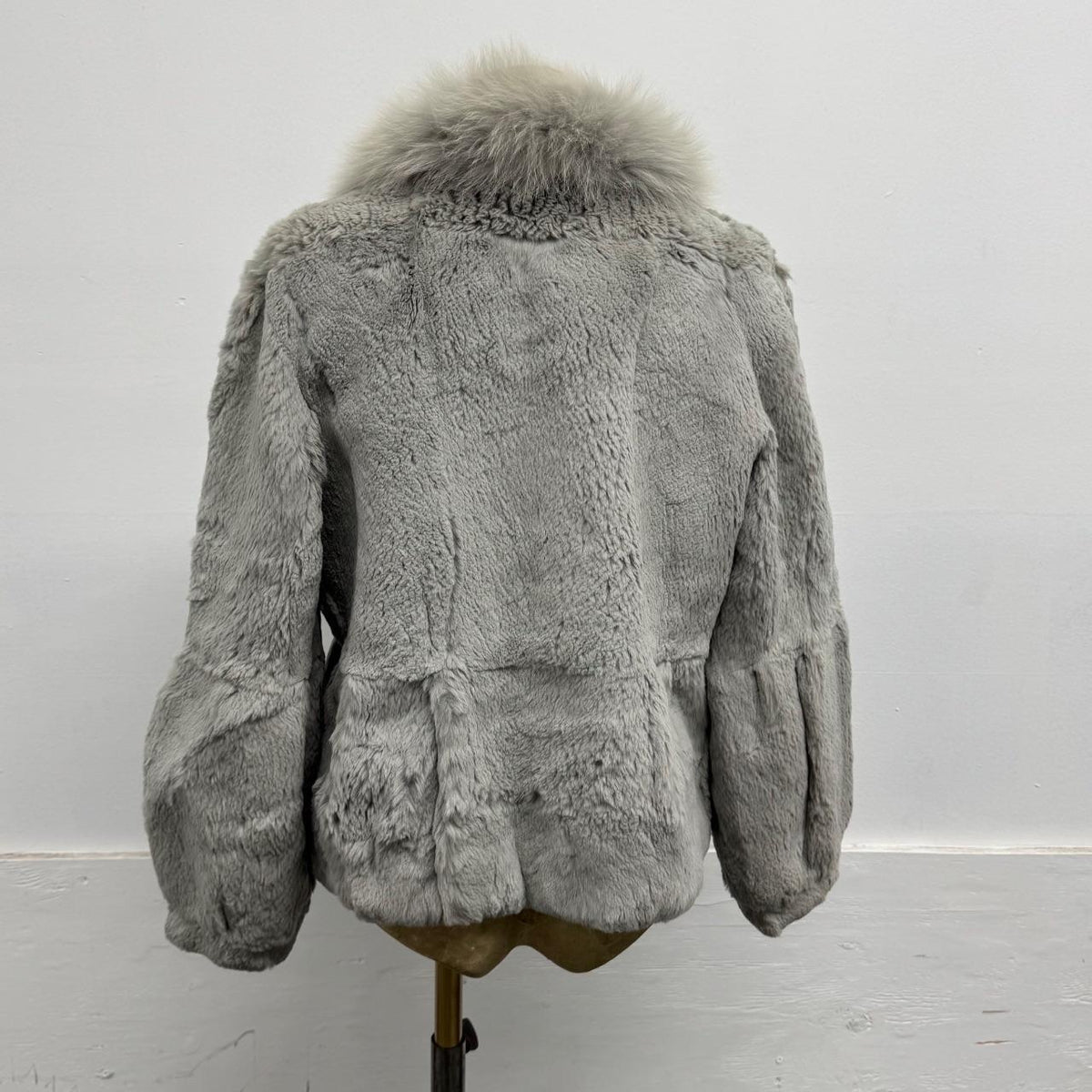 Vintage Y2K Grey Rabbit & Fox Fur Jacket Coat