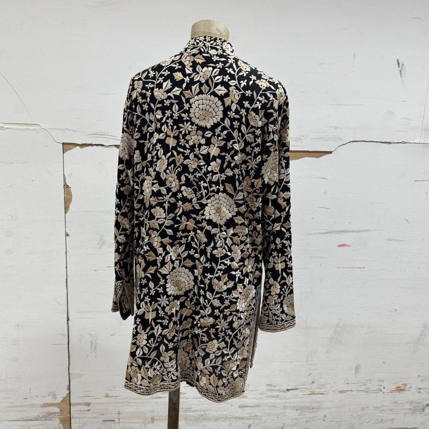 Vintage Toshkhana Mandarin Collar Embroidered Longline Opera Jacket Duster