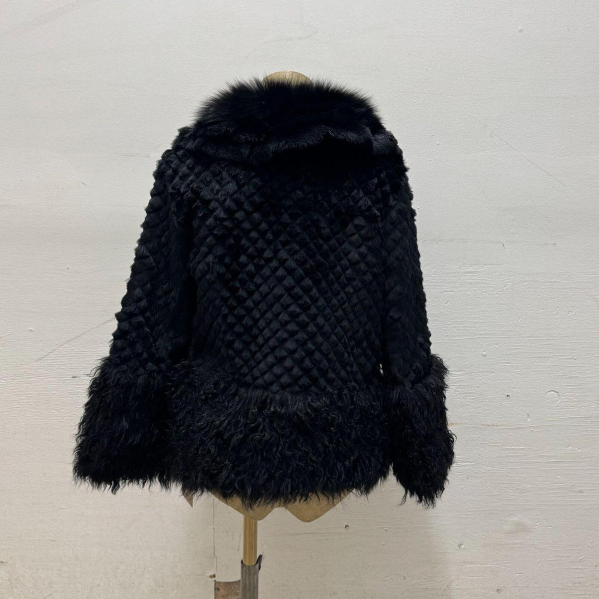 Y2K Vintage Rabbit Fox Wool Fur Black Statement Coat