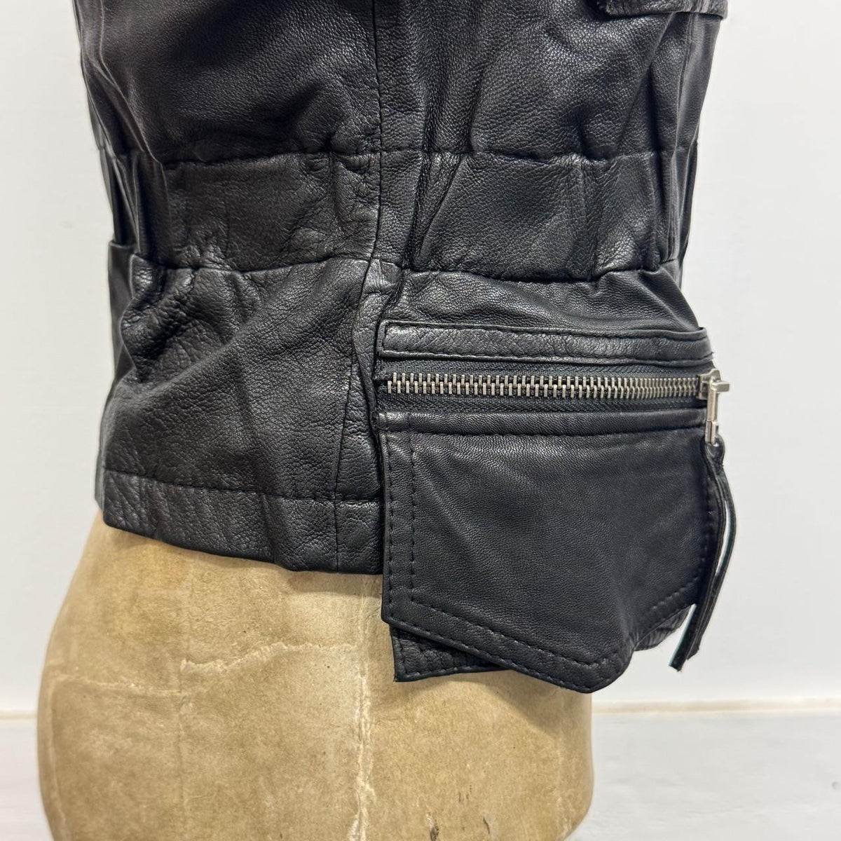 Vintage Black Cargo Pocket Utility Avant Garde Leather Jacket
