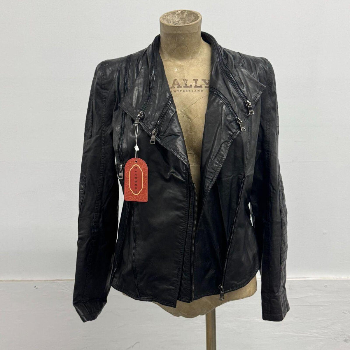 Vintage Black Leather Multi-Zip Patchwork Lambskin Moto Jacket