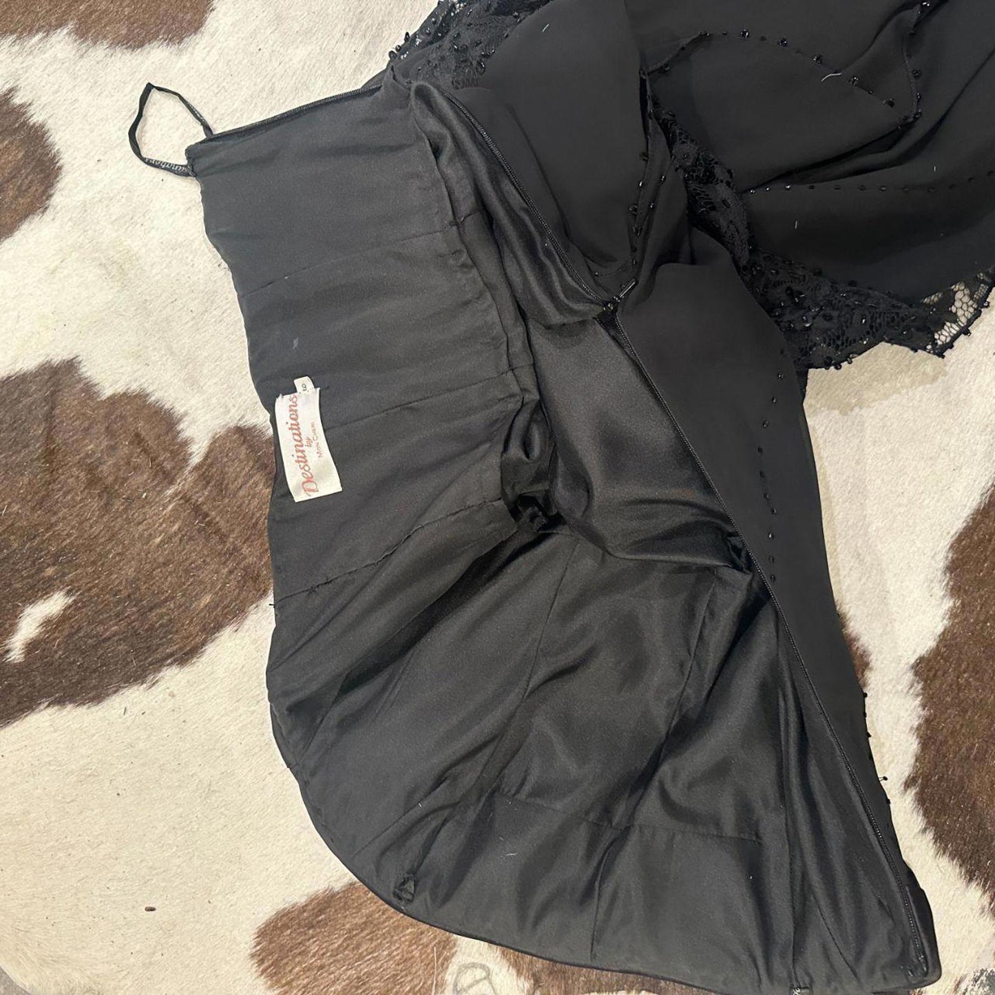 Destinations 100% Silk Beaded Black Y2k Vintage Strapless Gown