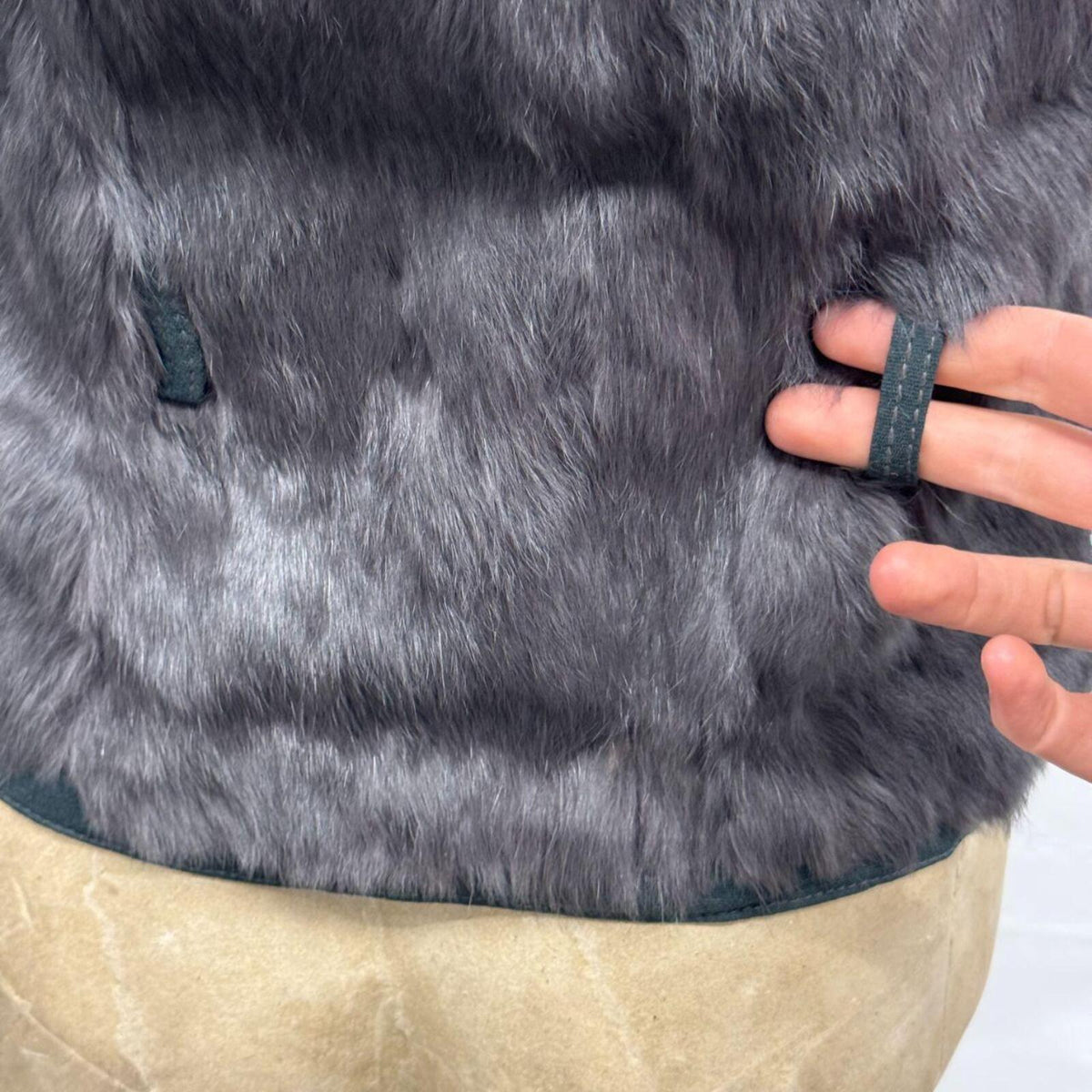 Vintage Y2K Grey Blue Military Rabbit Fur Vest