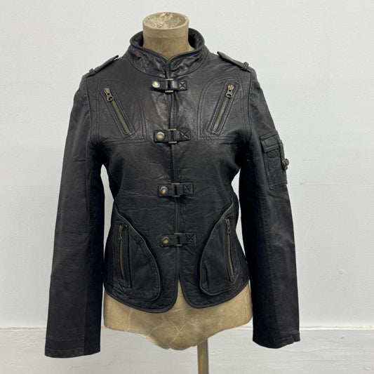Vintage Black Tactical Utility Military Cargo Avant Garde Leather Jacket