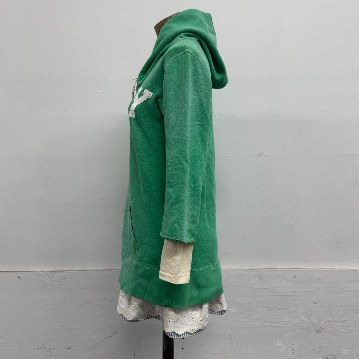 Denim & Dungaree Japanese Layered Green Cotton Hoodie Dress