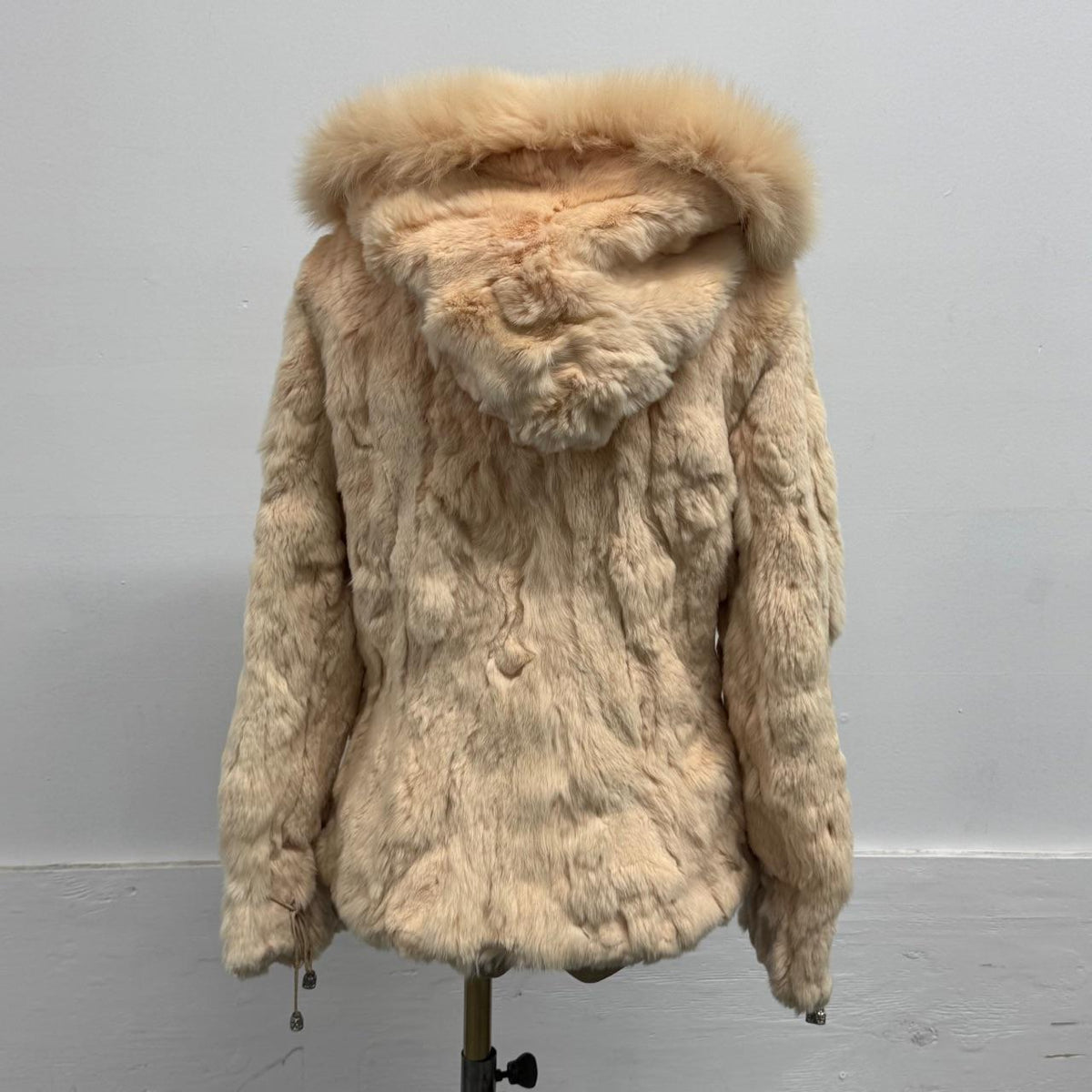 Vintage Y2K Hooded Peach Pastel Pink Rabbit & Fox Fur Jacket Coat