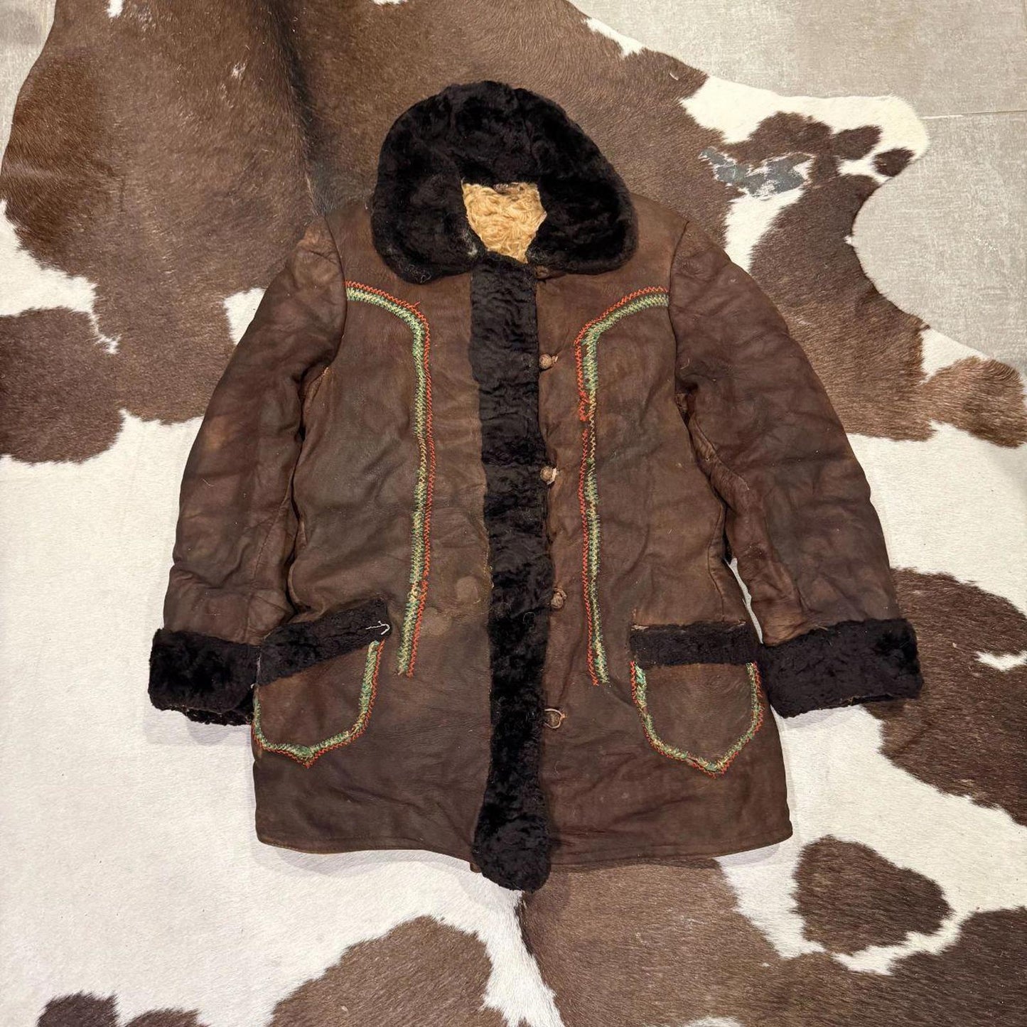 Vintage 70s Brown Suede Afghan Coat with Black Fur 🖤🤎