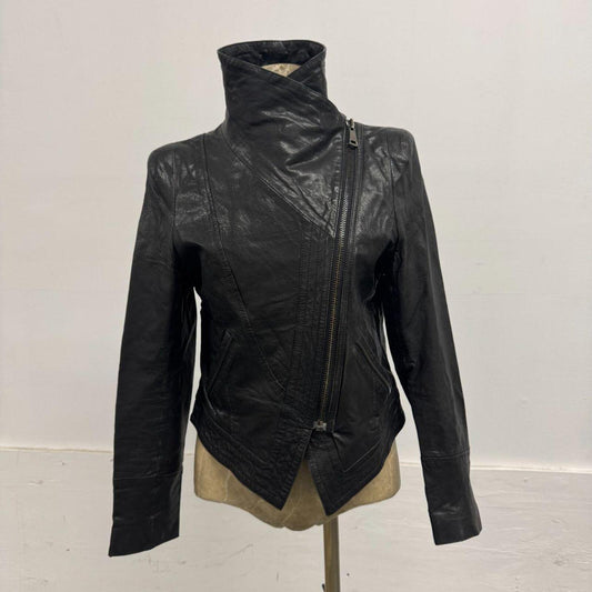Vintage Black Avant-Garde Lambskin Funnel Neck Moto Jacket