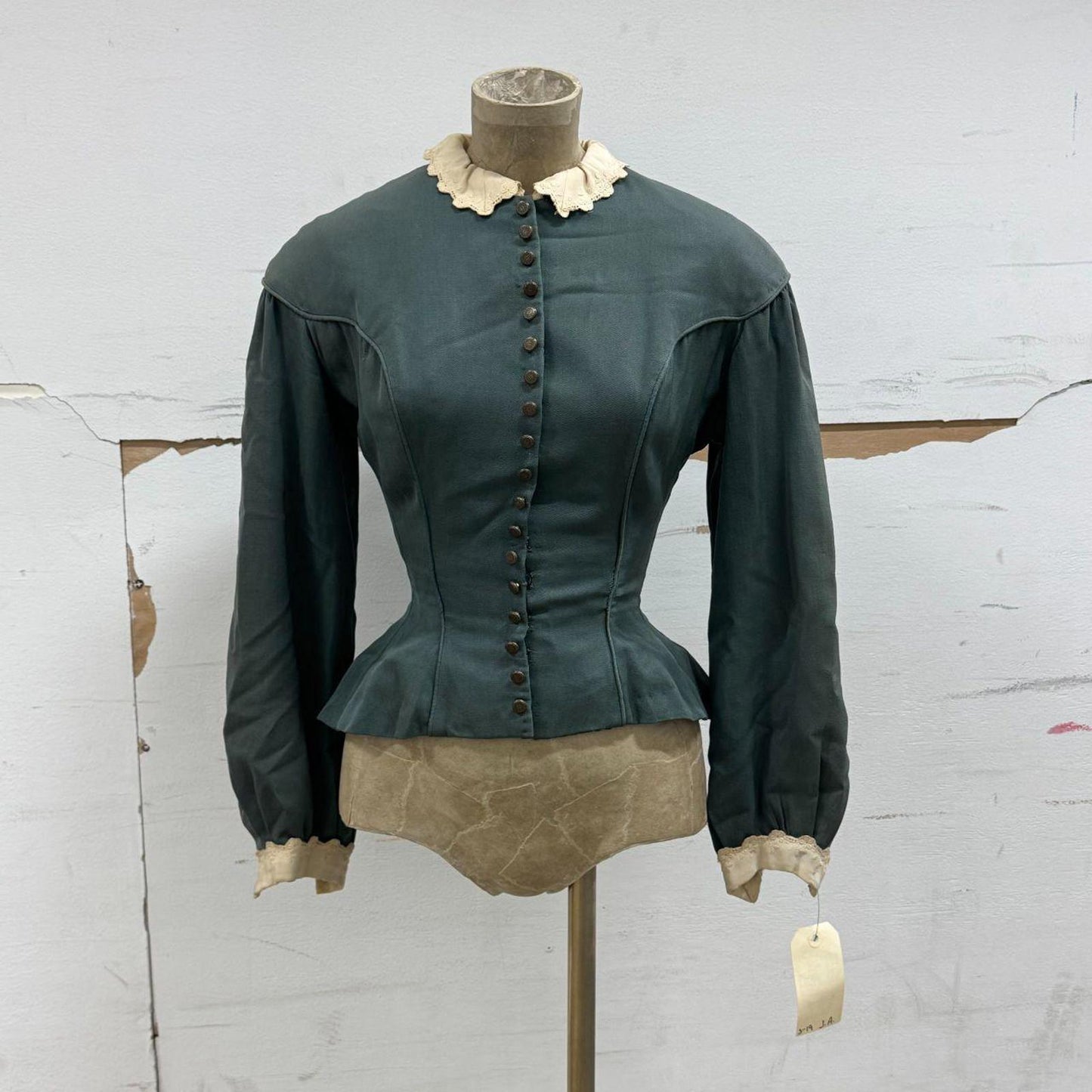 Vintage Dark Green Victorian Style Peplum Bodice 50s does 1800s Film Costume