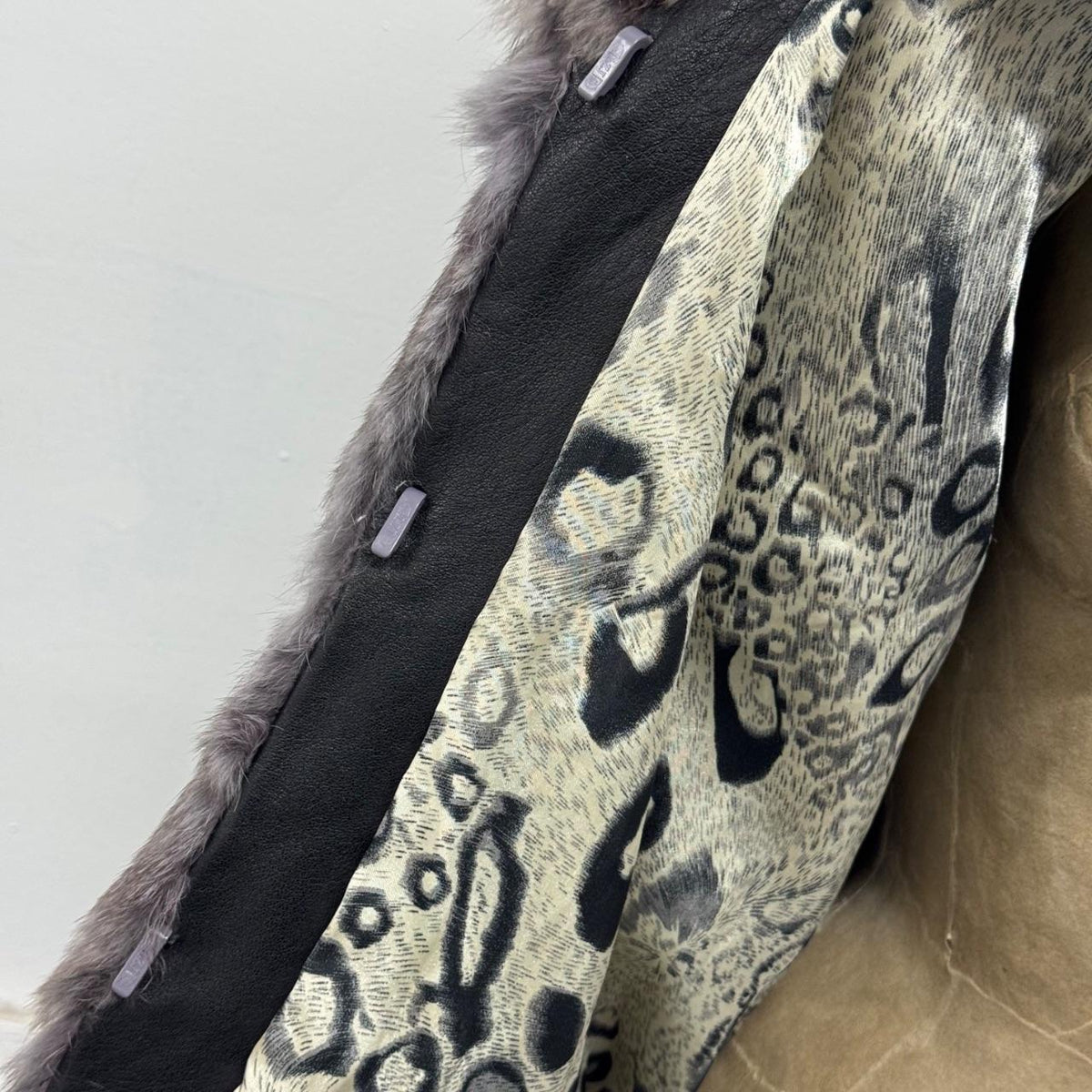 Vintage Y2K Mauve Grey Rabbit & Raccoon Fur Jacket Coat