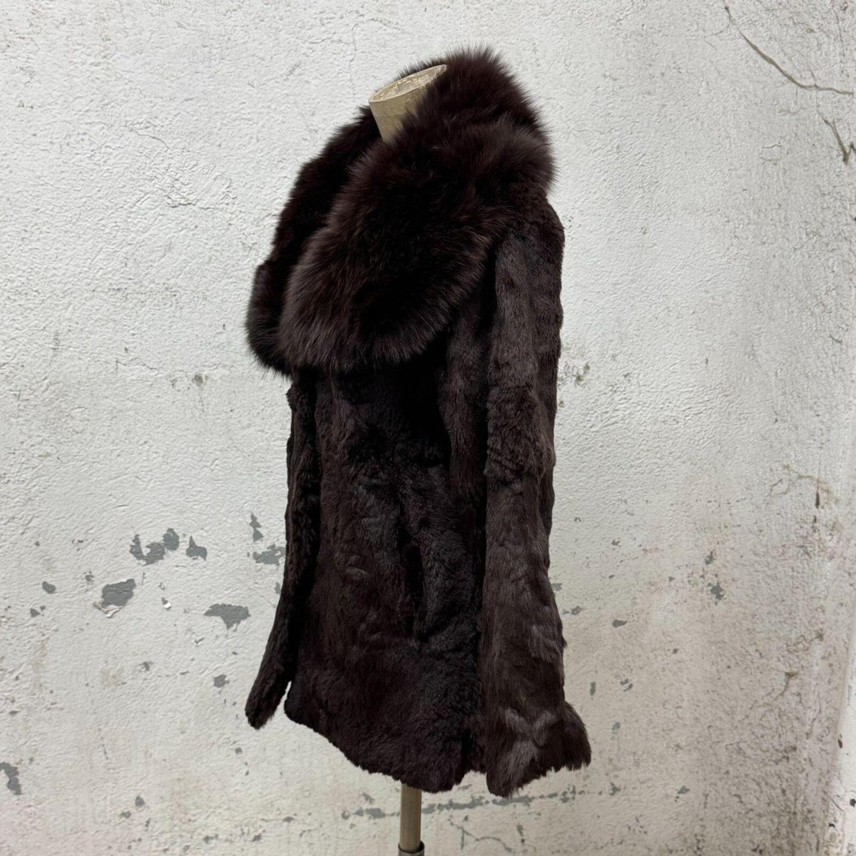 Vintage Brown Rabbit Fur Jacket with Fox Fur Trim Coat