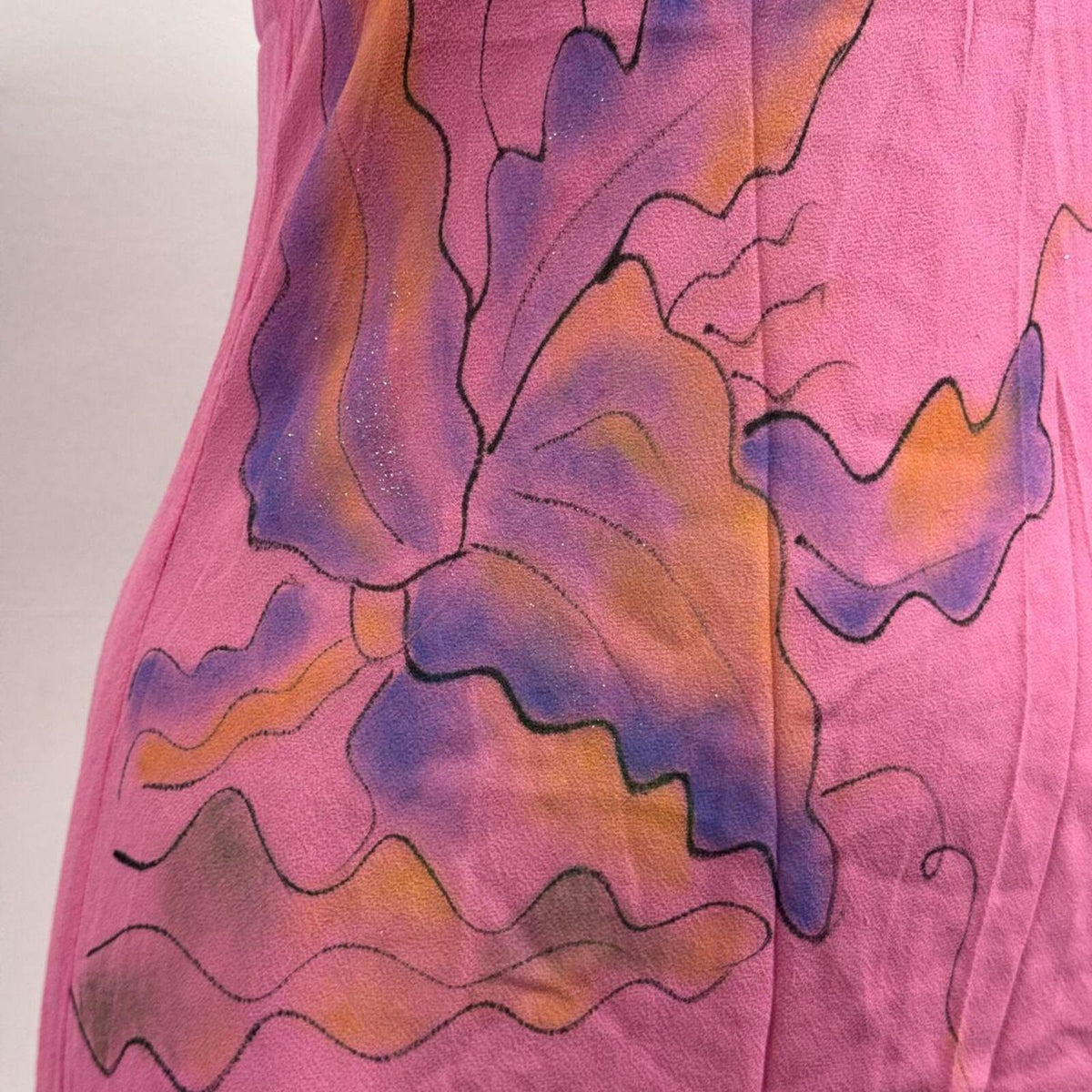Vintage Y2K Hand-Painted Bubblegum Pink Silk Flutter Midi Dress