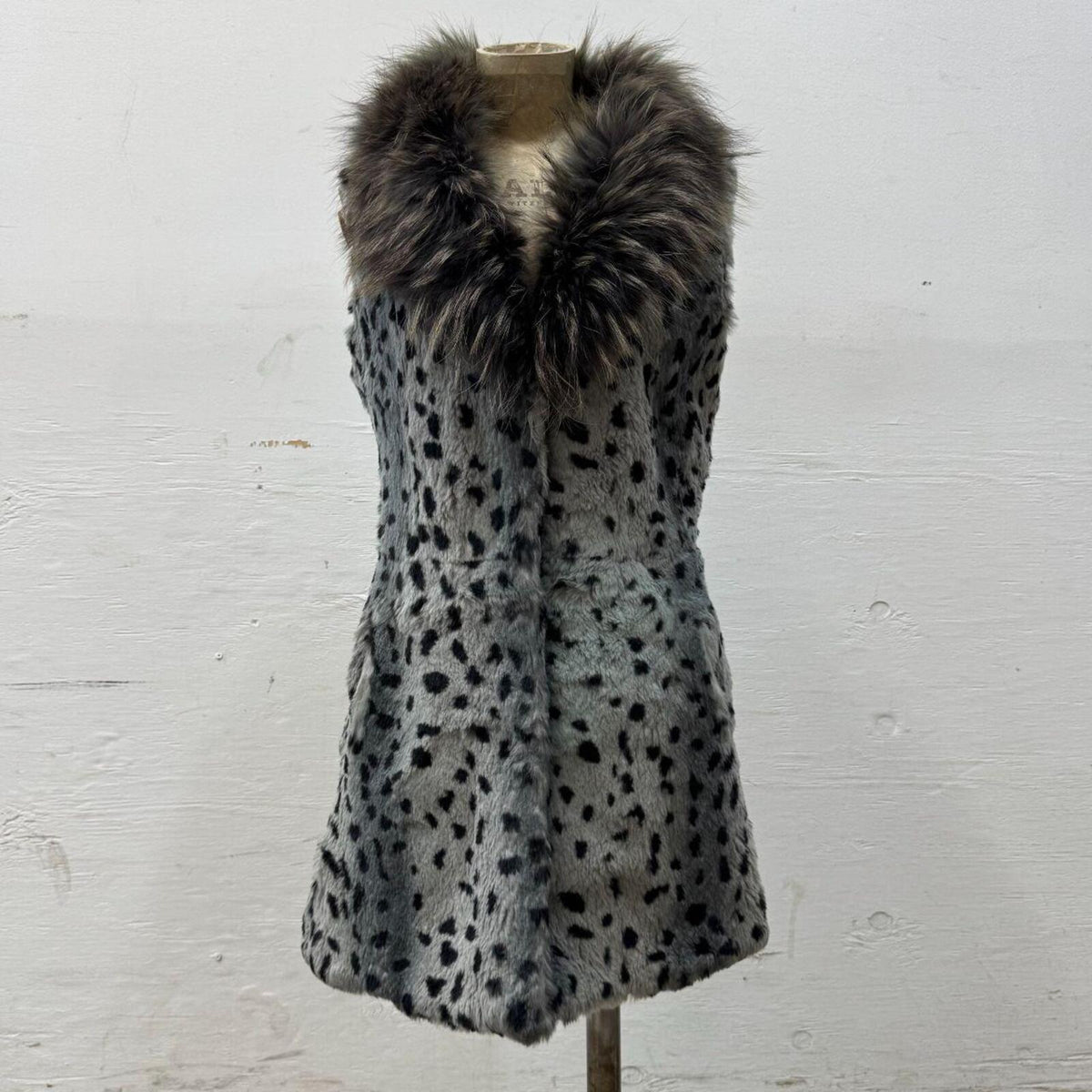 Vintage Y2K Stenciled Rabbit & Raccoon Fur Vest