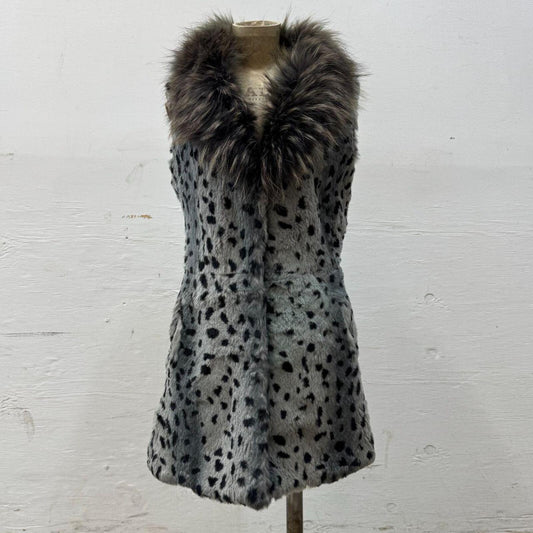 Vintage Y2K Stenciled Rabbit & Raccoon Fur Vest