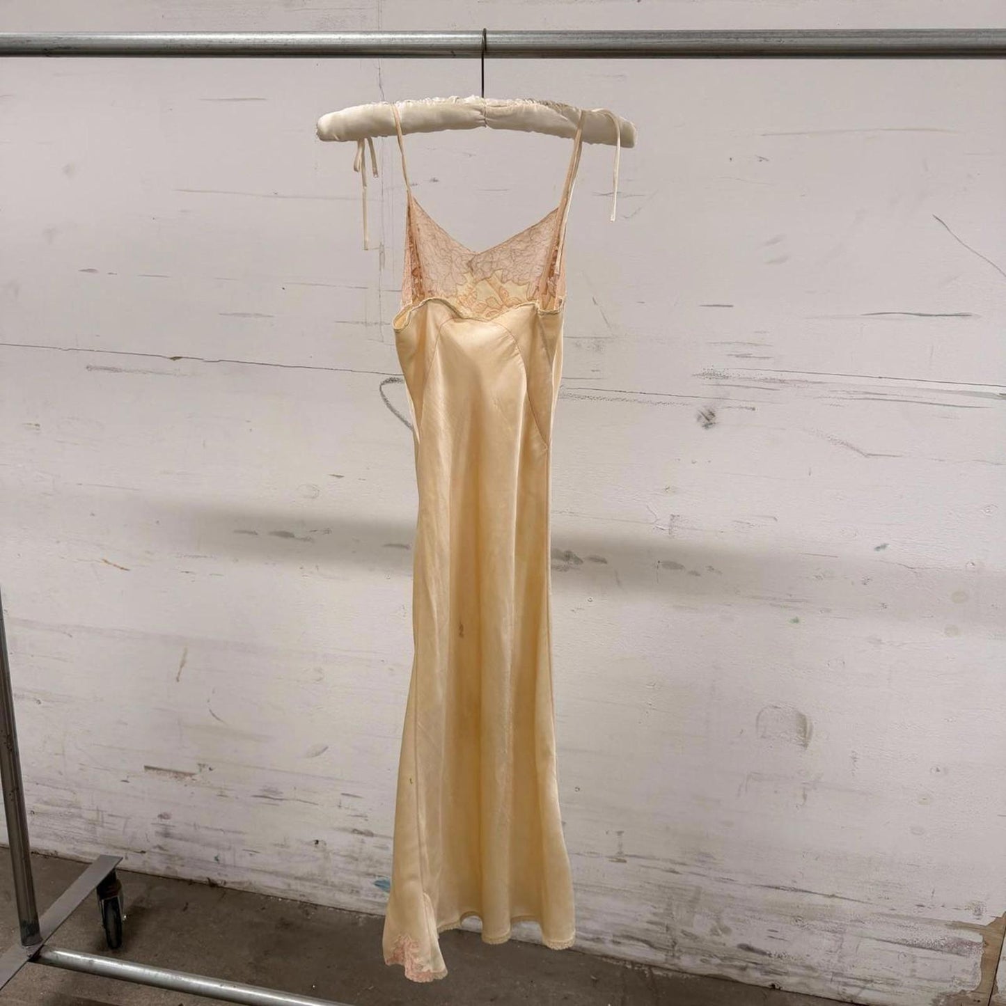 Vintage 1930s Cream Silk Satin Slip Dress Bias Cut Floral