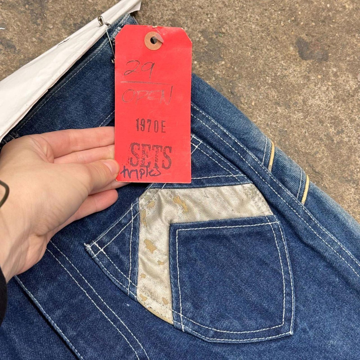 Vintage 70s Metallic Mixed-Panel Flare Jeans S