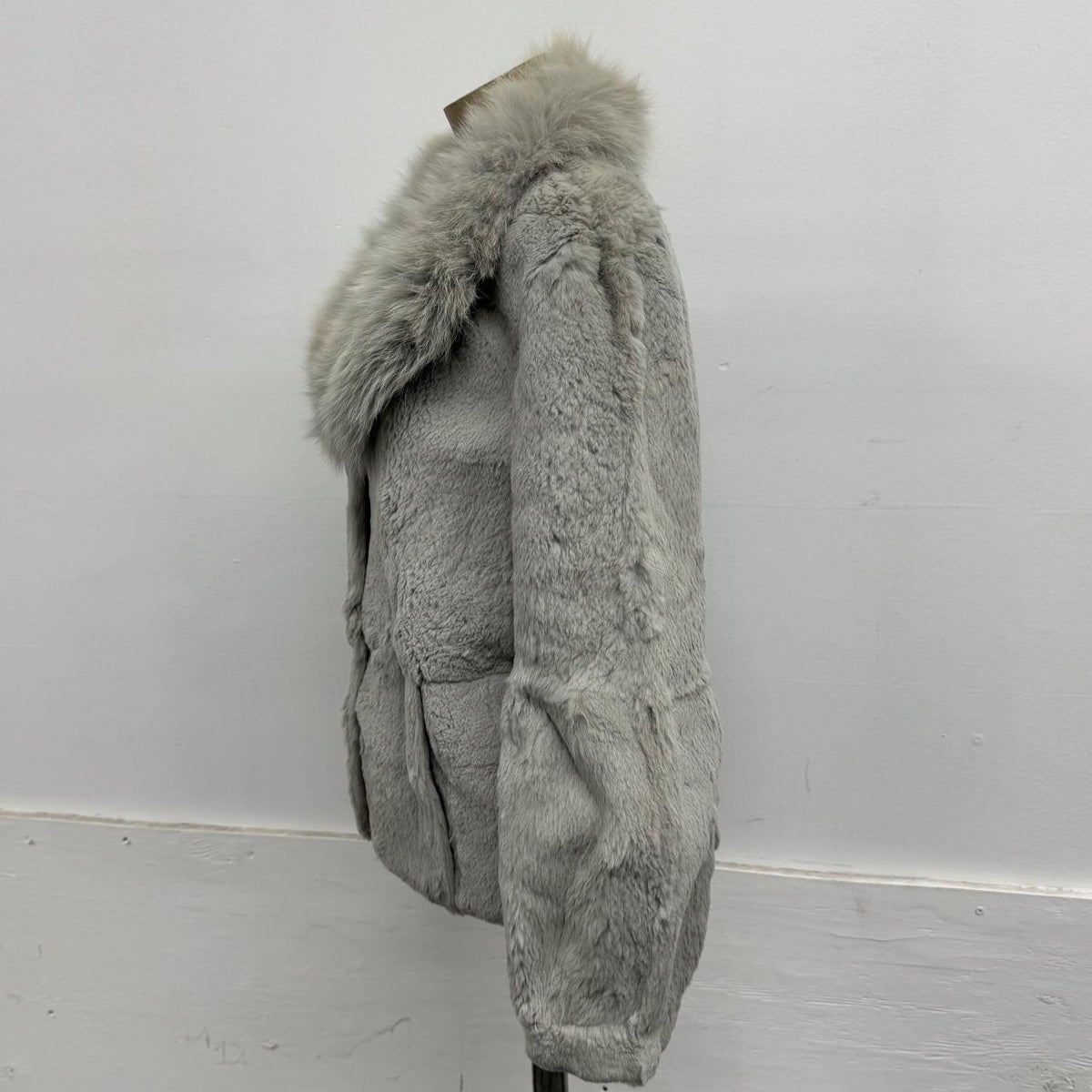 Vintage Y2K Grey Rabbit & Fox Fur Jacket Coat