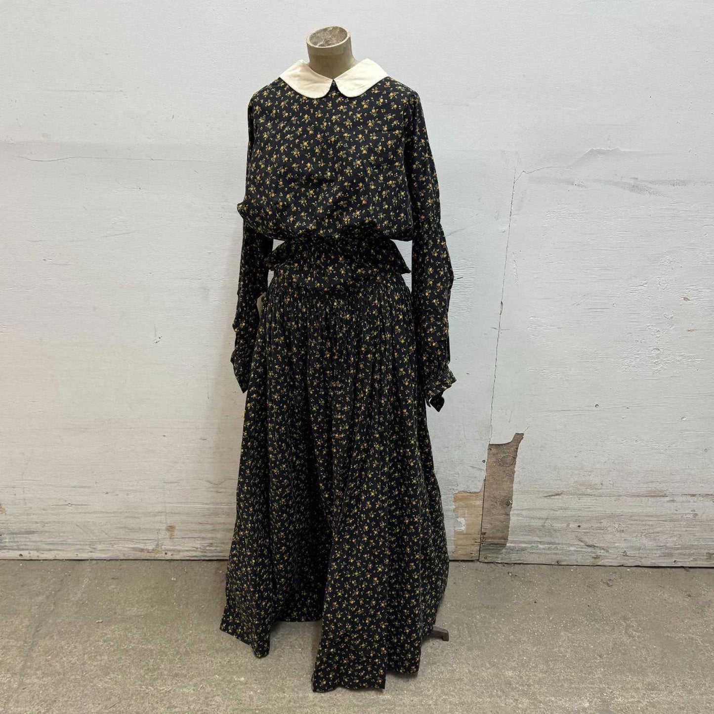 Vintage 1950s Studio-Made Black Calico Western Prairie Dress Movie Costume XS