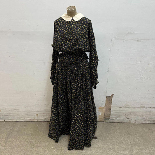 Vintage 1950s Studio-Made Black Calico Western Prairie Dress Movie Costume XS