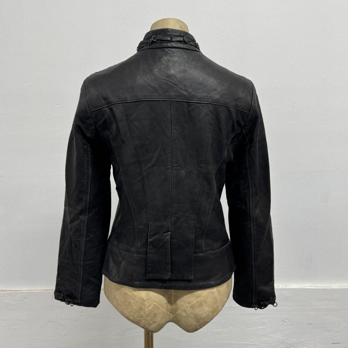 Vintage Black Grommet Detail Military Steampunk Leather Jacket