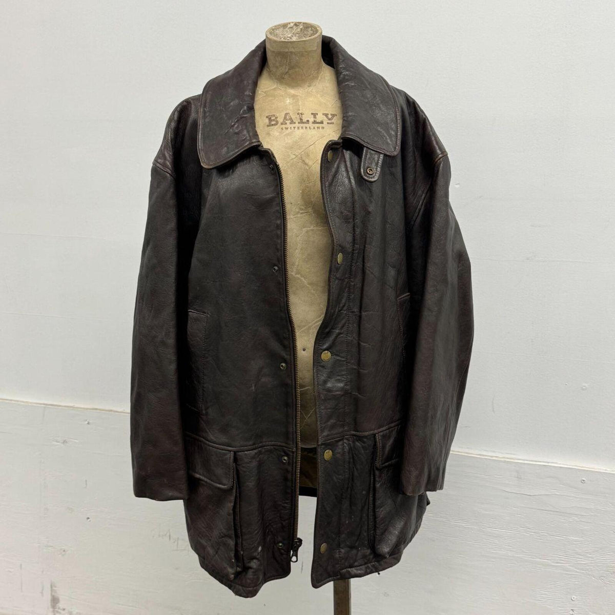 Vintage 80s C.P. Company Massimo Osti Leather Field Barn Jacket Brown L