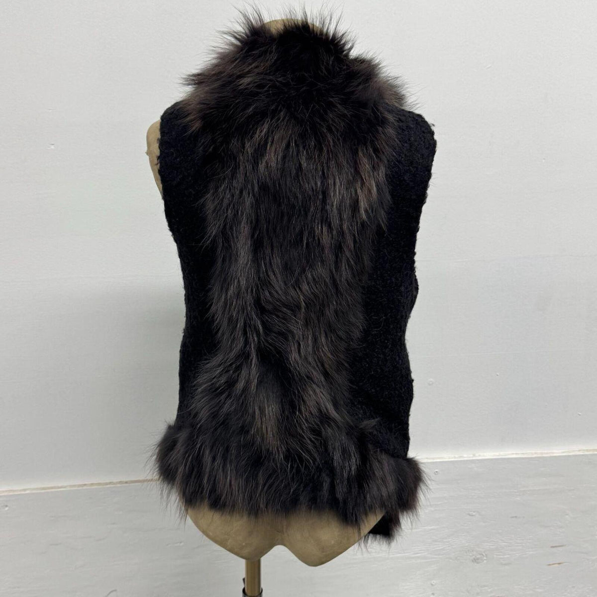 Vintage Black Fox Fur & Wool Blend Vest