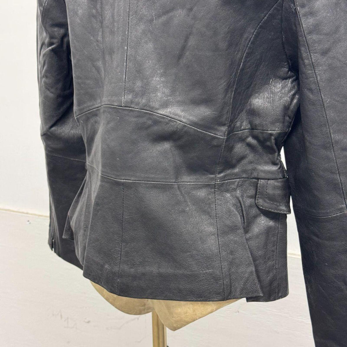 Vintage Next Woman Black Funnel Neck Leather Jacket XL