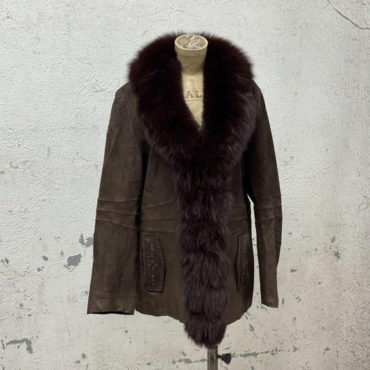 Y2K Vintage Chocolate Suede & Fox Fur Penny Lane Afghan Coat
