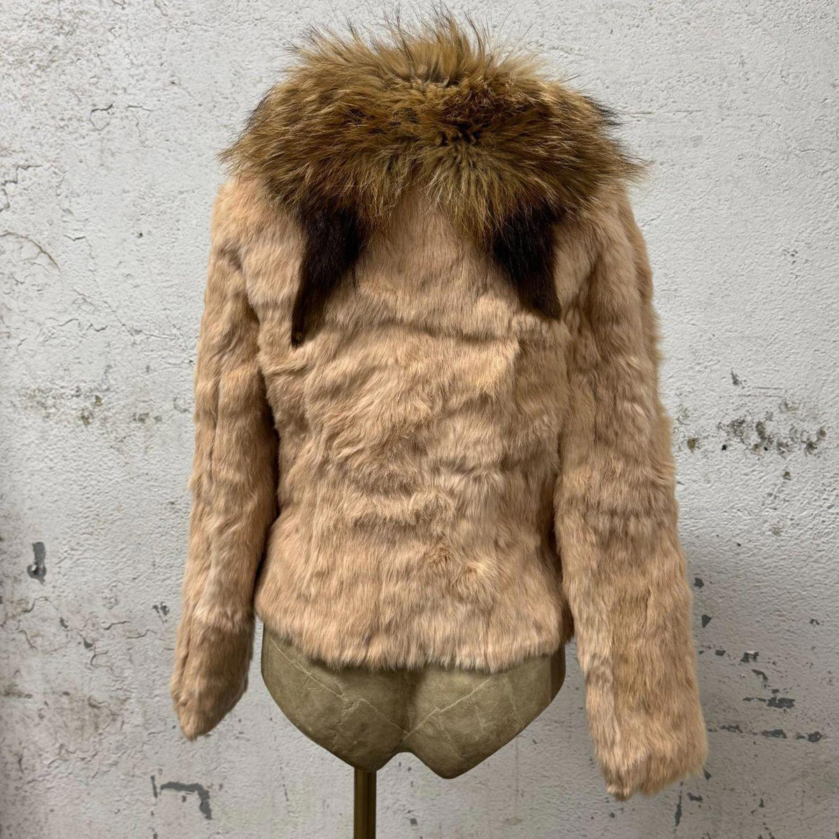 Vintage Y2K Peach Pink Rabbit & Coyote Fur Jacket Coat
