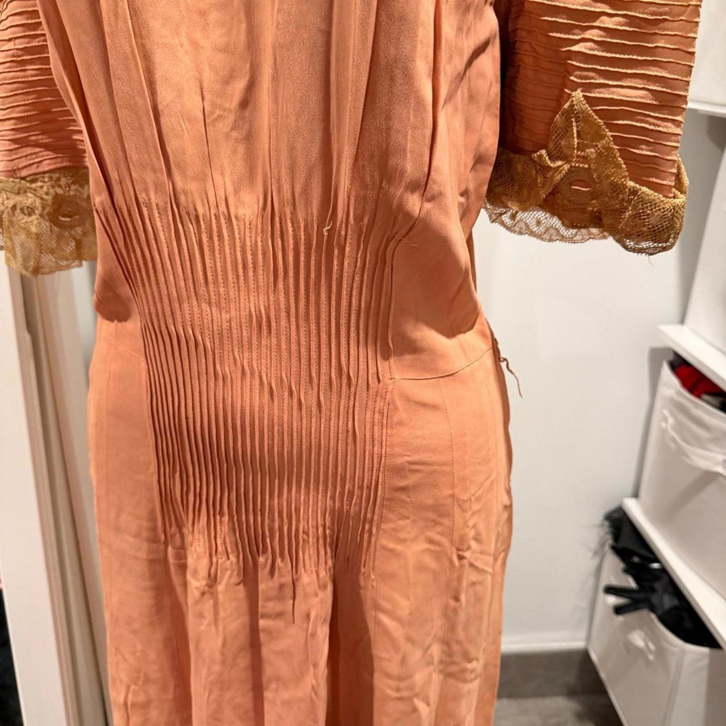 OOAK 1930s Antique Vintage Peach Pink Silk Day Dress