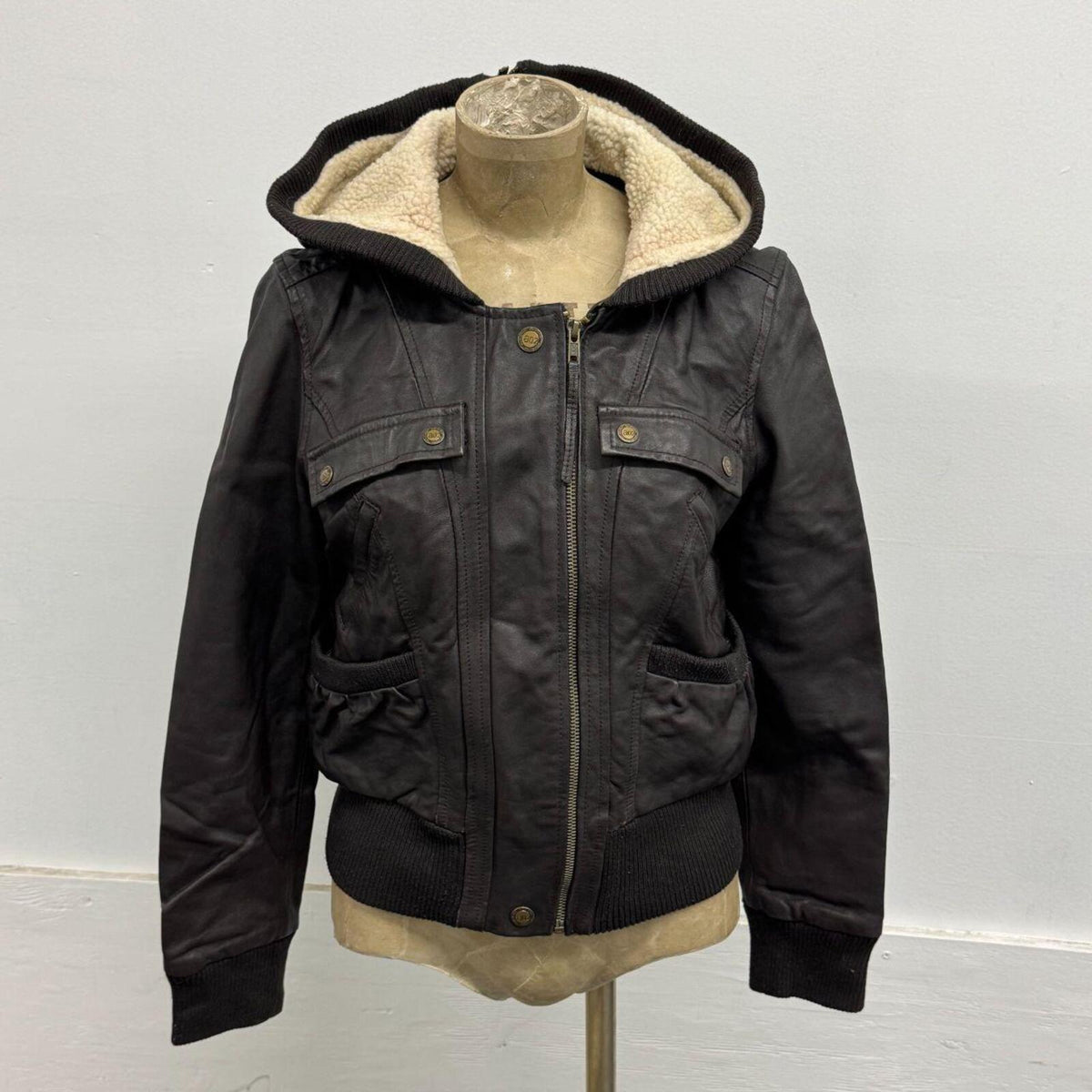 Vintage Brown Split Hood Aviator Lamb Nappa Leather Jacket Azona AO2
