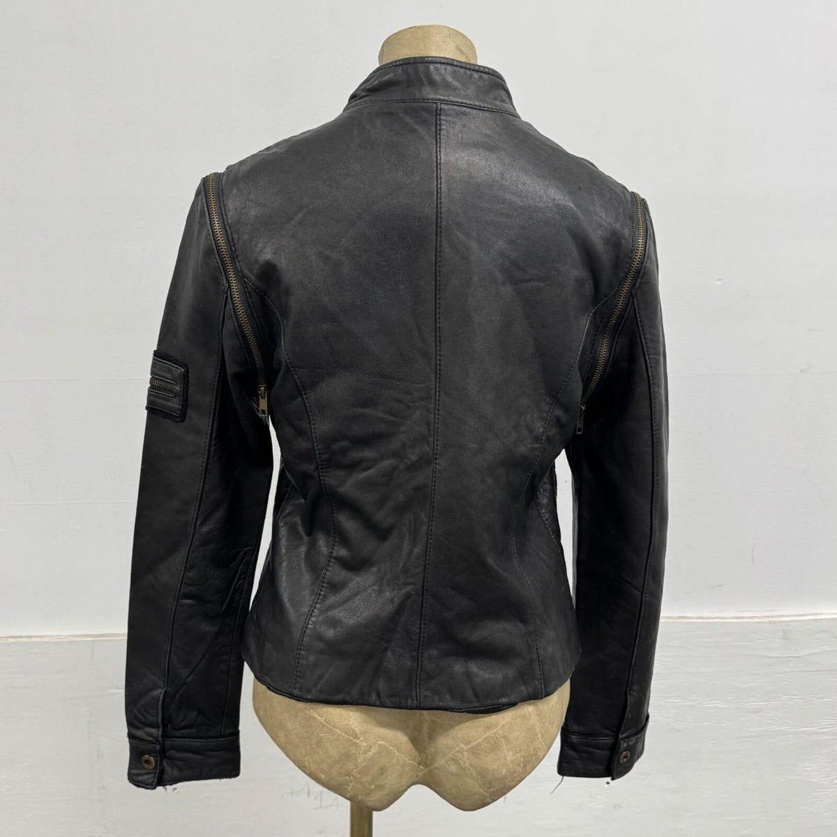 Vintage Black Detachable Sleeves Moto Leather Vest Jacket