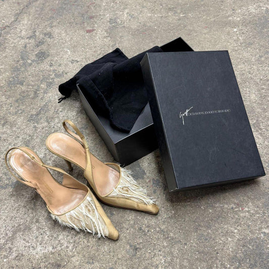 Vintage Giuseppe Zanotti Embellished Vicini Feather & Sequin Kitten Heels 8
